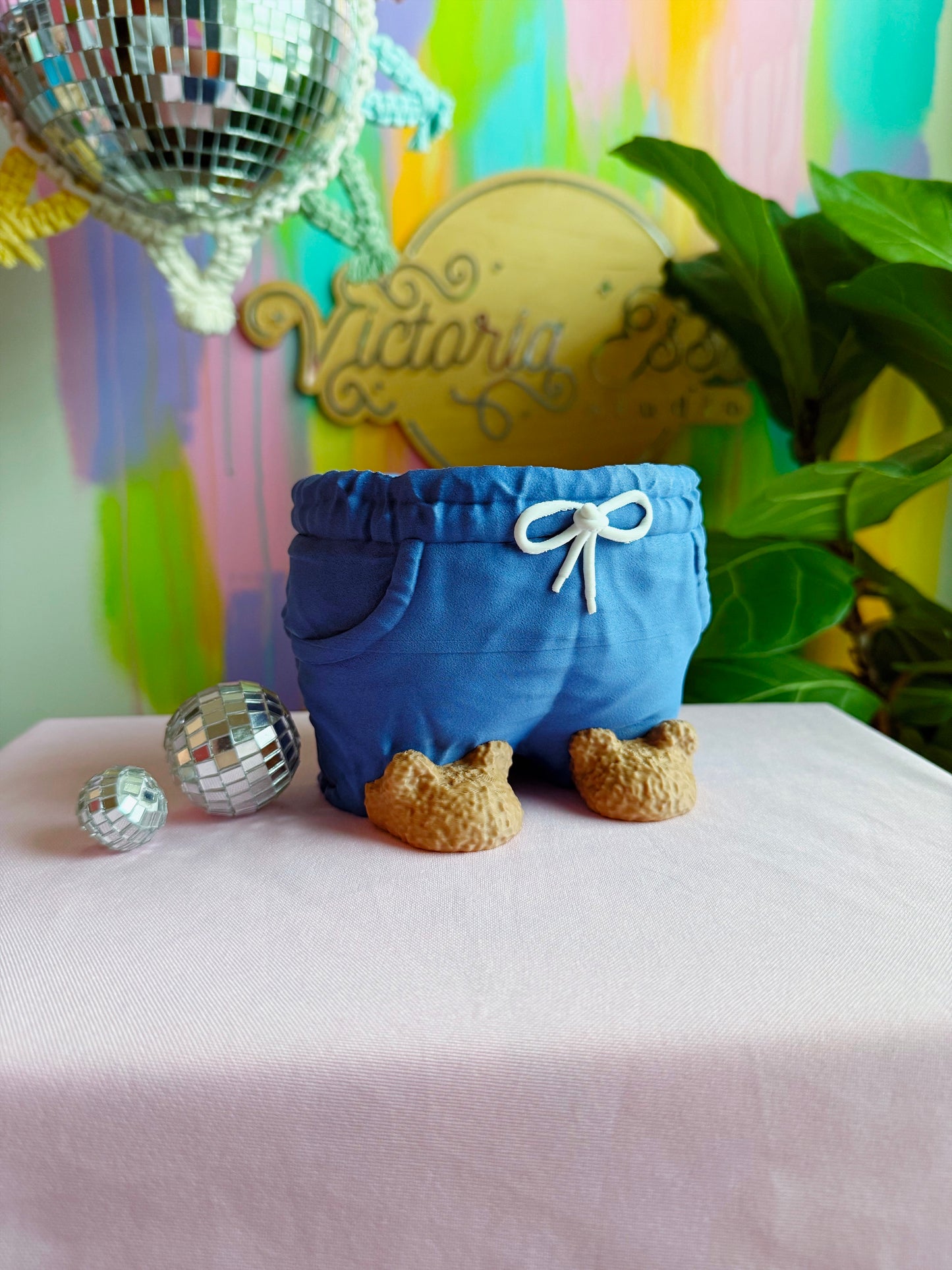 Carbon Fiber Denim Teddy Bear Planter w/ drainage