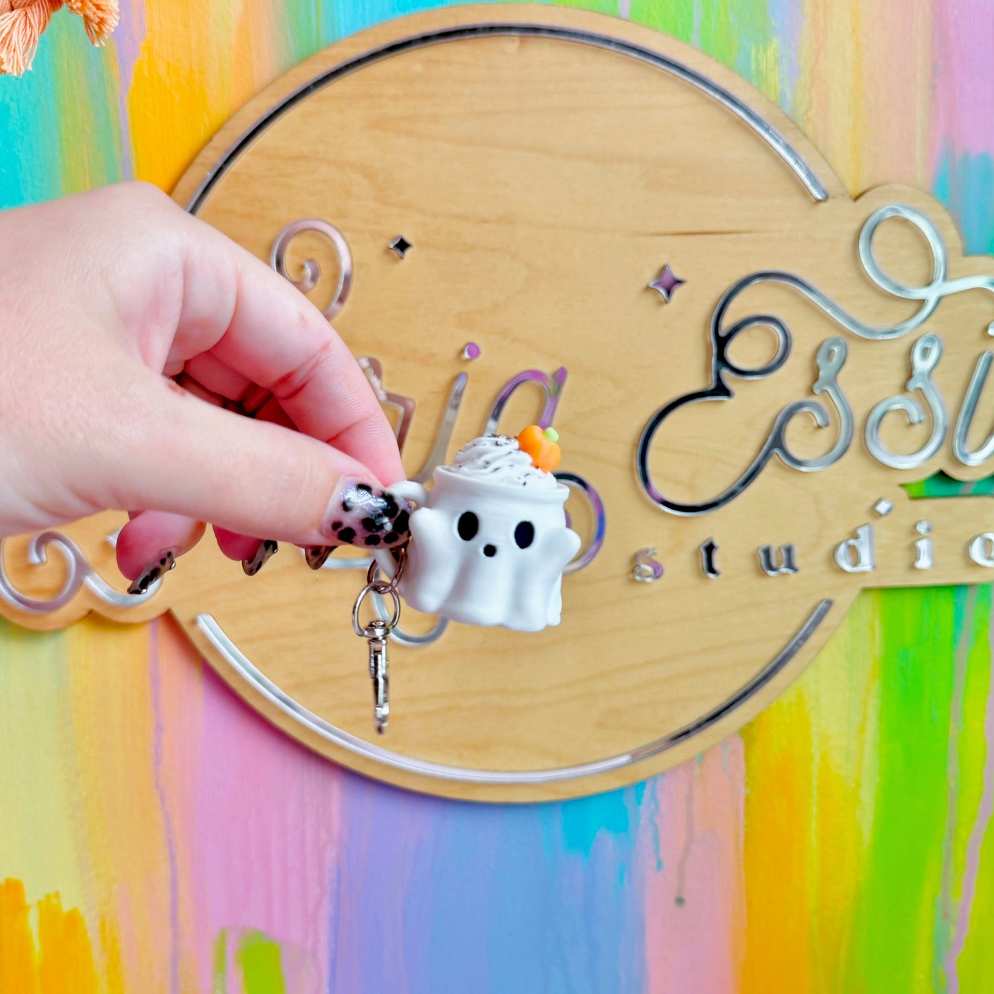 Ghostly Pumpkin Spice Latte Clicker Keychain