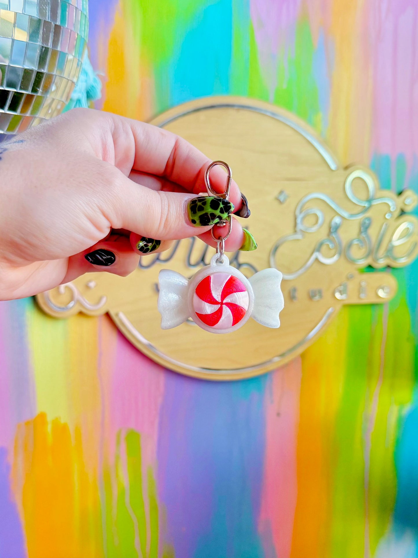 Peppermint Clicker Keychain *glow in the dark