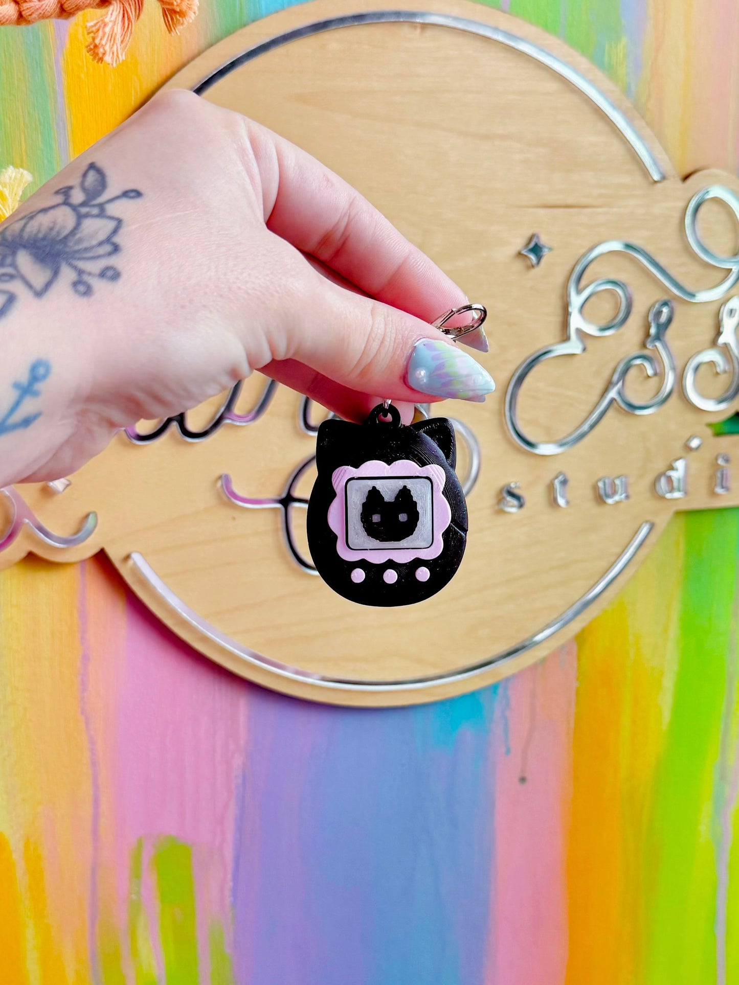Goth Kitty Y2K Game Clicker Keychain