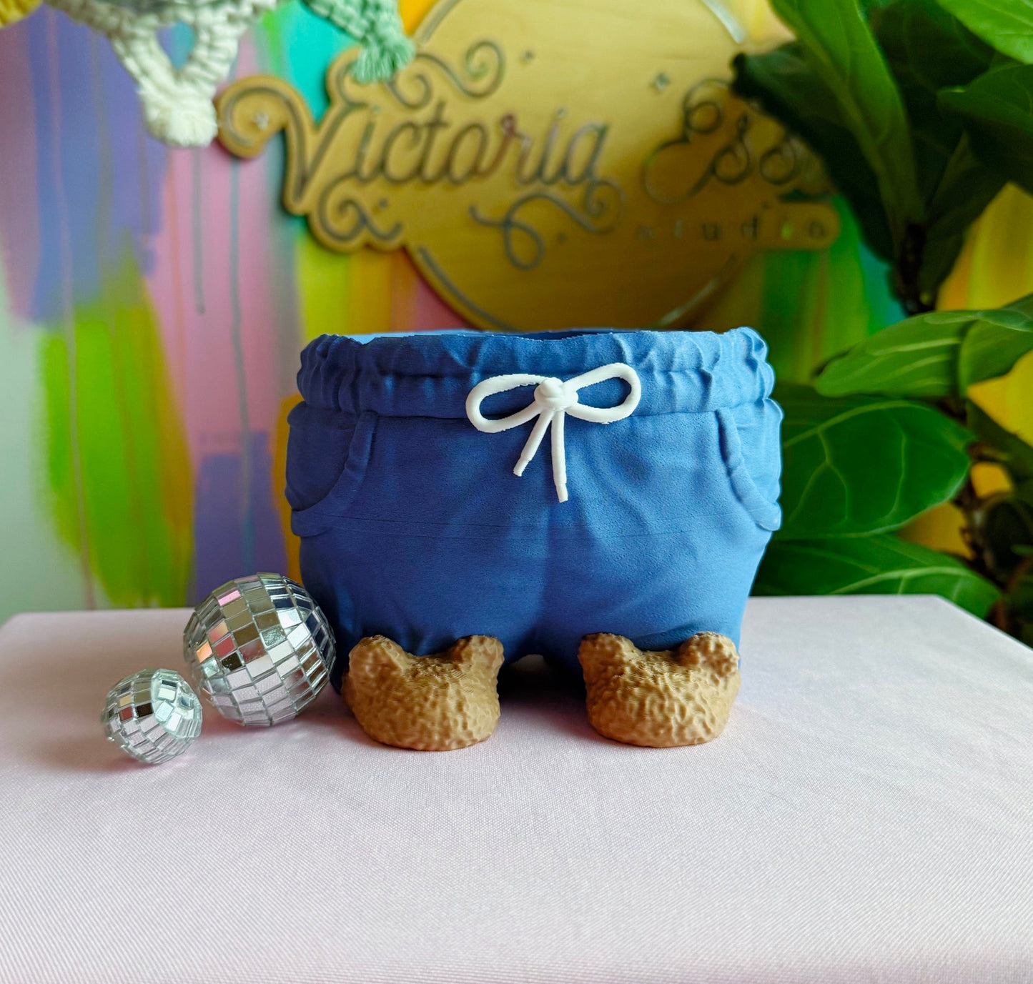 Carbon Fiber Denim Teddy Bear Planter w/ drainage