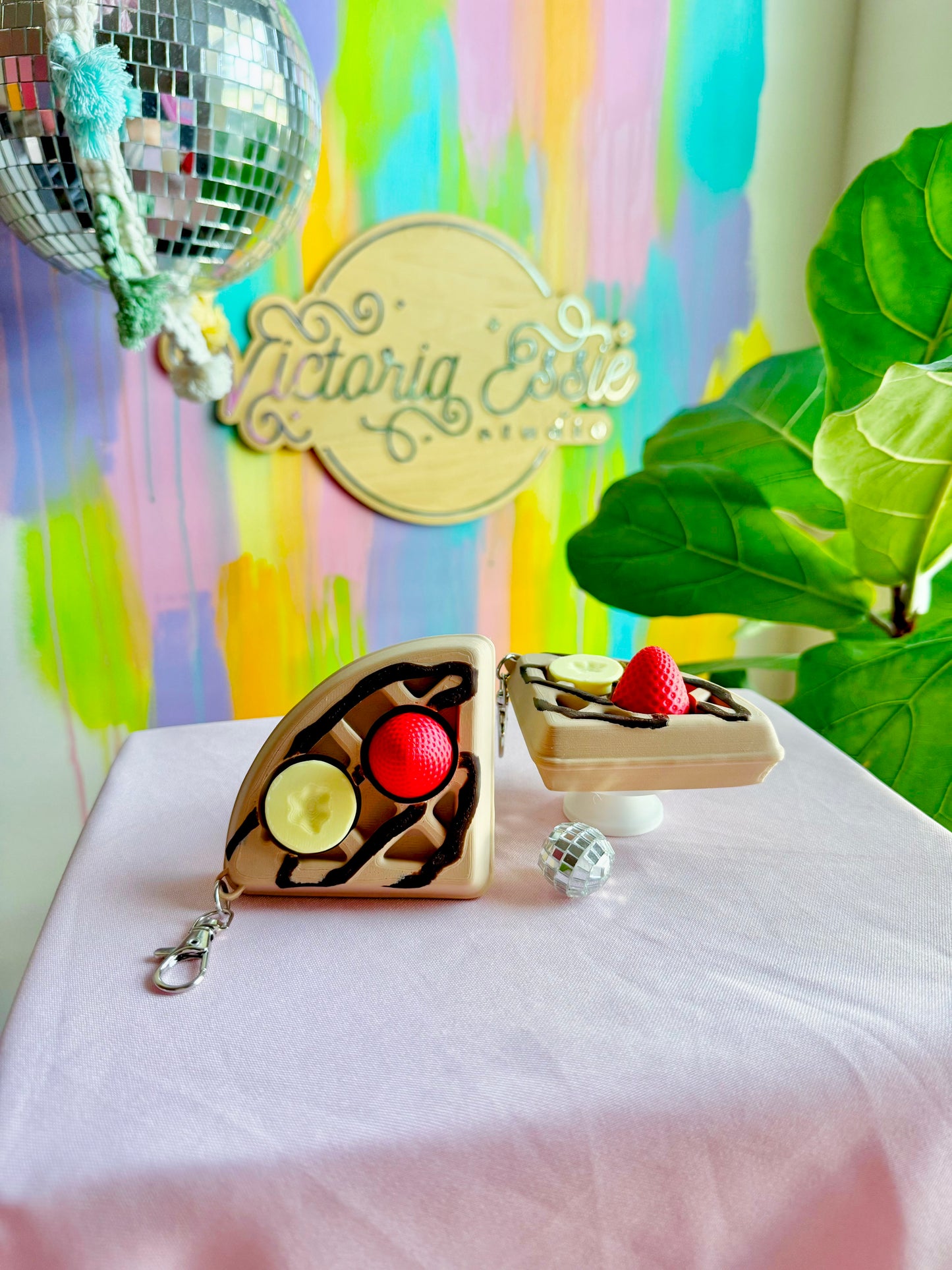 Strawberry Banana Waffle Clicker Keychain