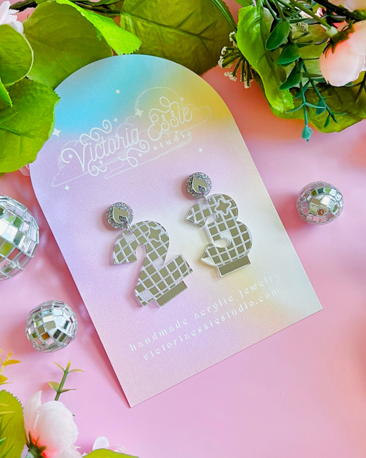 Custom Disco Birthday Earrings (single numbers)